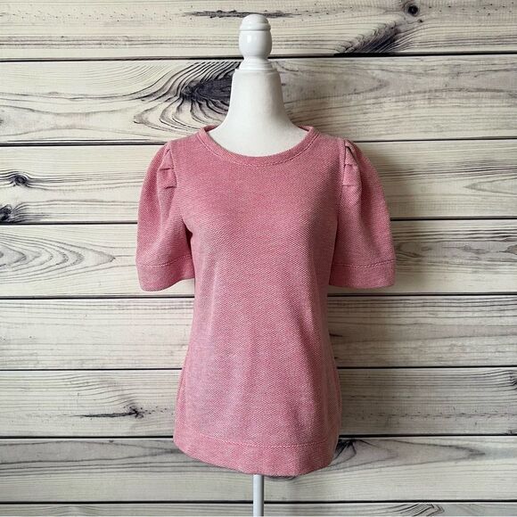 Talbots Pink Textured Knit Puff Sleeve Crewneck Sweater Top - Picture 3 of 10